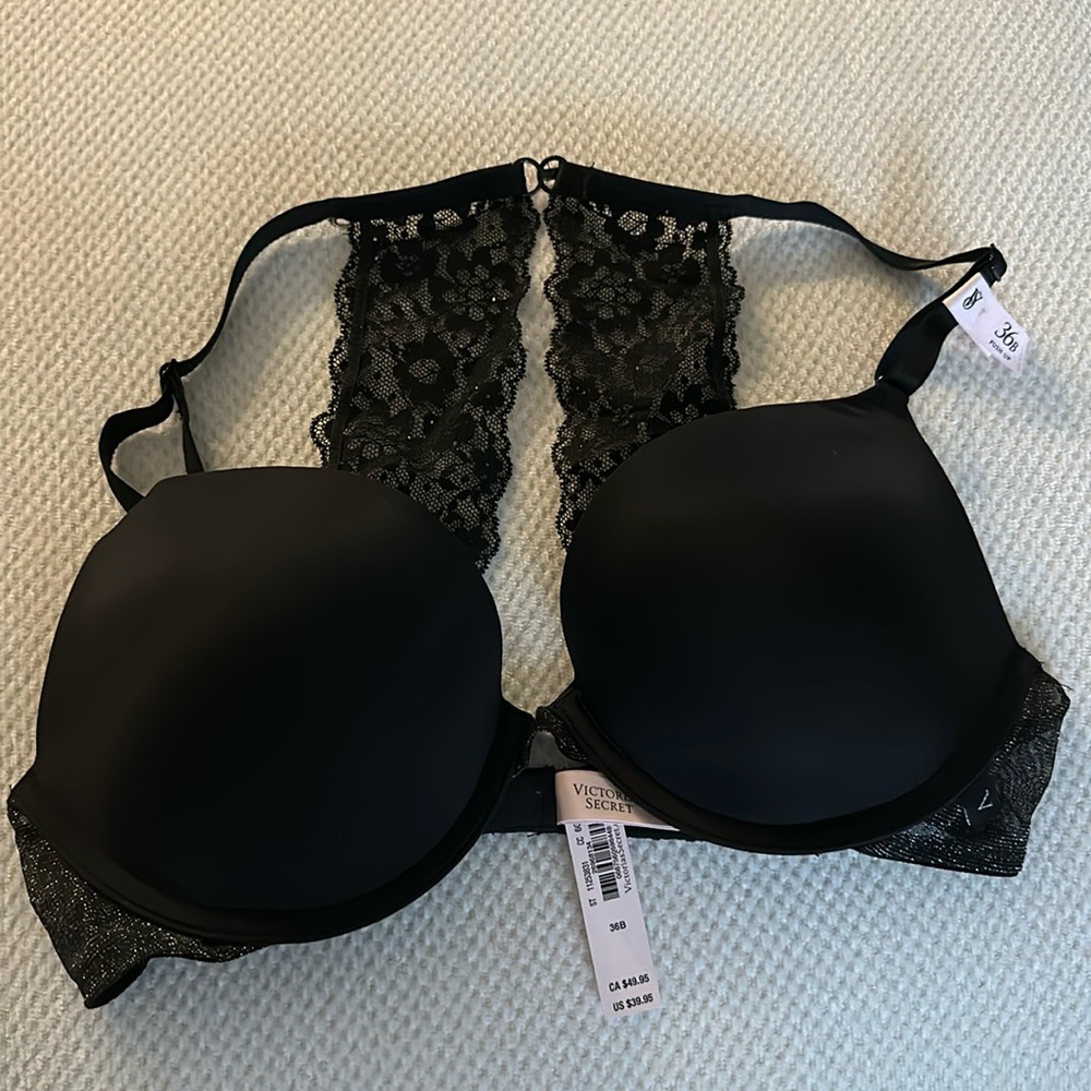 Victoria Secret shimmer lace back, 36B , black